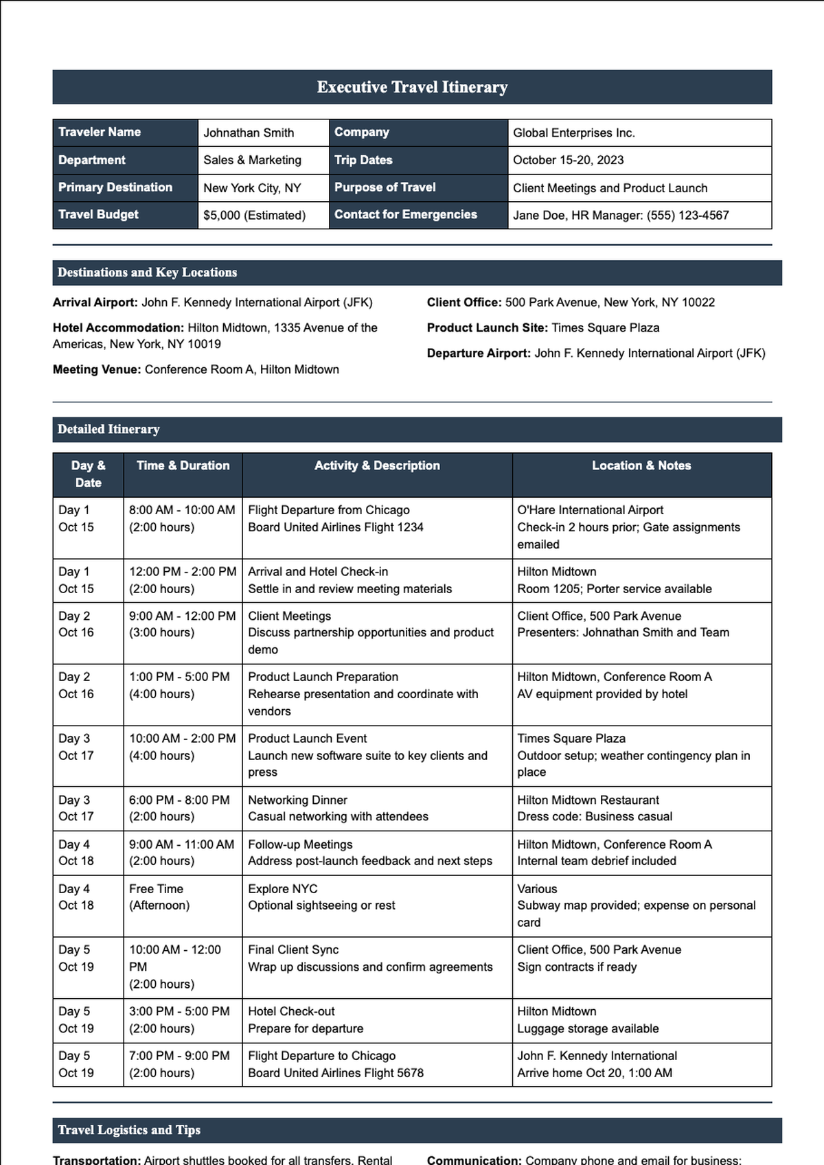 Formal meeting itinerary template with agenda and attendee sections_variant_1